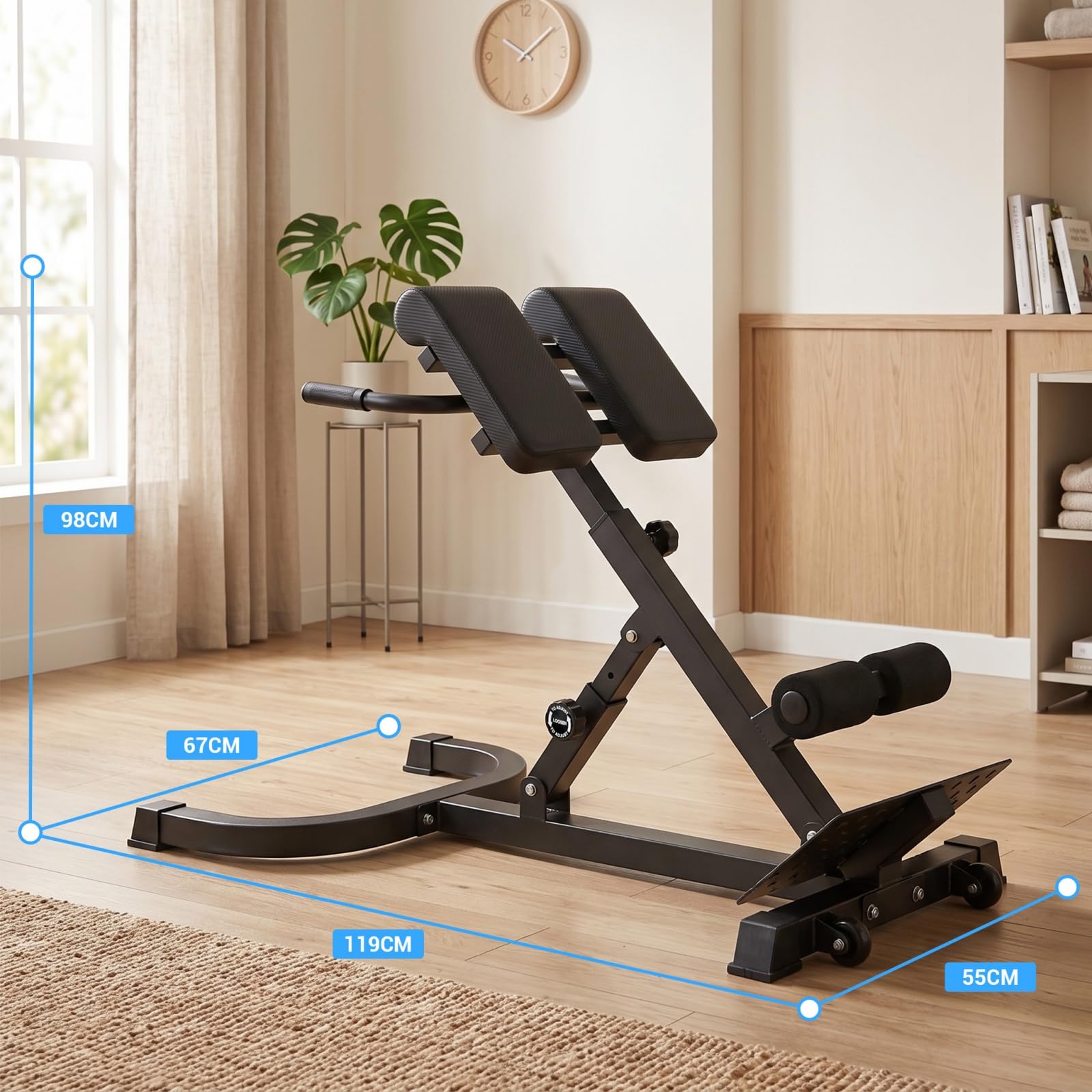 Banco de hiperextensión ajustable y plegable, silla romana de culturismo con 5 posiciones de inclinación, 8 ajustes en altura, banco lumbar para espalda, abdominales, glúteos, fitness en