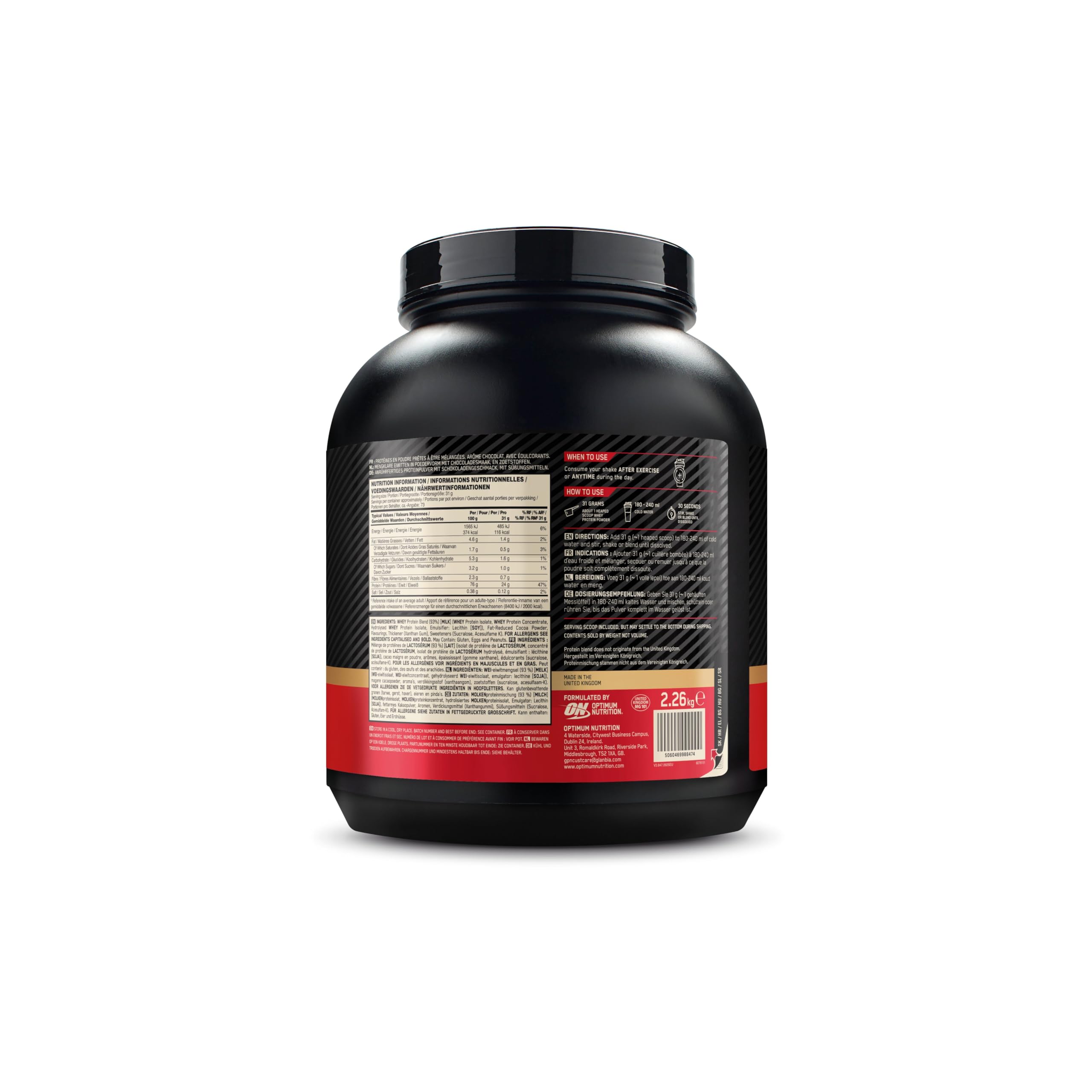Optimum Nutrition Gold Standard 100% Whey, Proteinpulver, Geschmack Double Rich Chocolate, 2.26kg, 73 Portionen, Verpackung Kann Variieren