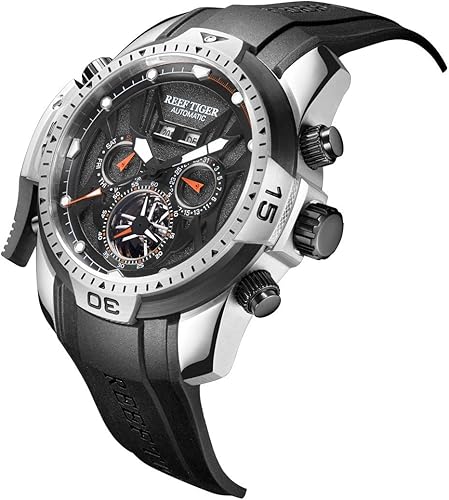 Miniatura 3 de REEF TIGER Relojes deportivos para hombre, caja de acero inoxidable, correa de goma, relojes militares RGA3532