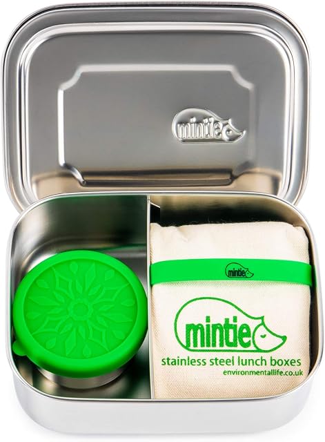 Mintie Duo Stainless Steel Lunchbox Set - BPA Free Eco Metal Pack Lunch Box Compartments Snack Pot Silicone Band Cotton Lunch Bag Lunchbox for Kids Tiffin Box Salad Lunch Box Sandwich Container