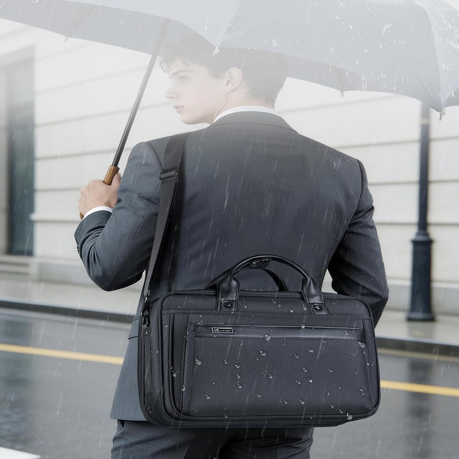 Laptop Bag 15.6 Inch, Business Briefcase for Men Women, Water Resistant Messenger Shoulder Bag, Office Bag, Carry On Laptop Case for Notebook/Computer, Black