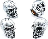 Bashineng Silver Skull Valve Stem Caps - Dustproof Cool Covers for Cars Trucks SUVs Motorcycles Bikes, 4 Pack