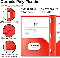 Vista 2 de Carpetas de plástico de dos compartimientos con dientes, tamaño carta, 2 carpetas de bolsillo de poliéster con cierres, Rojo vivo. Paquete de 2