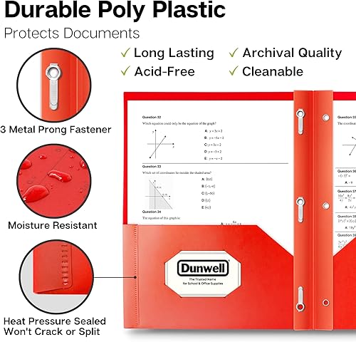 Vista 2 de Carpetas de plástico de dos compartimientos con dientes, tamaño carta, 2 carpetas de bolsillo de poliéster con cierres, Rojo vivo. Paquete de 2