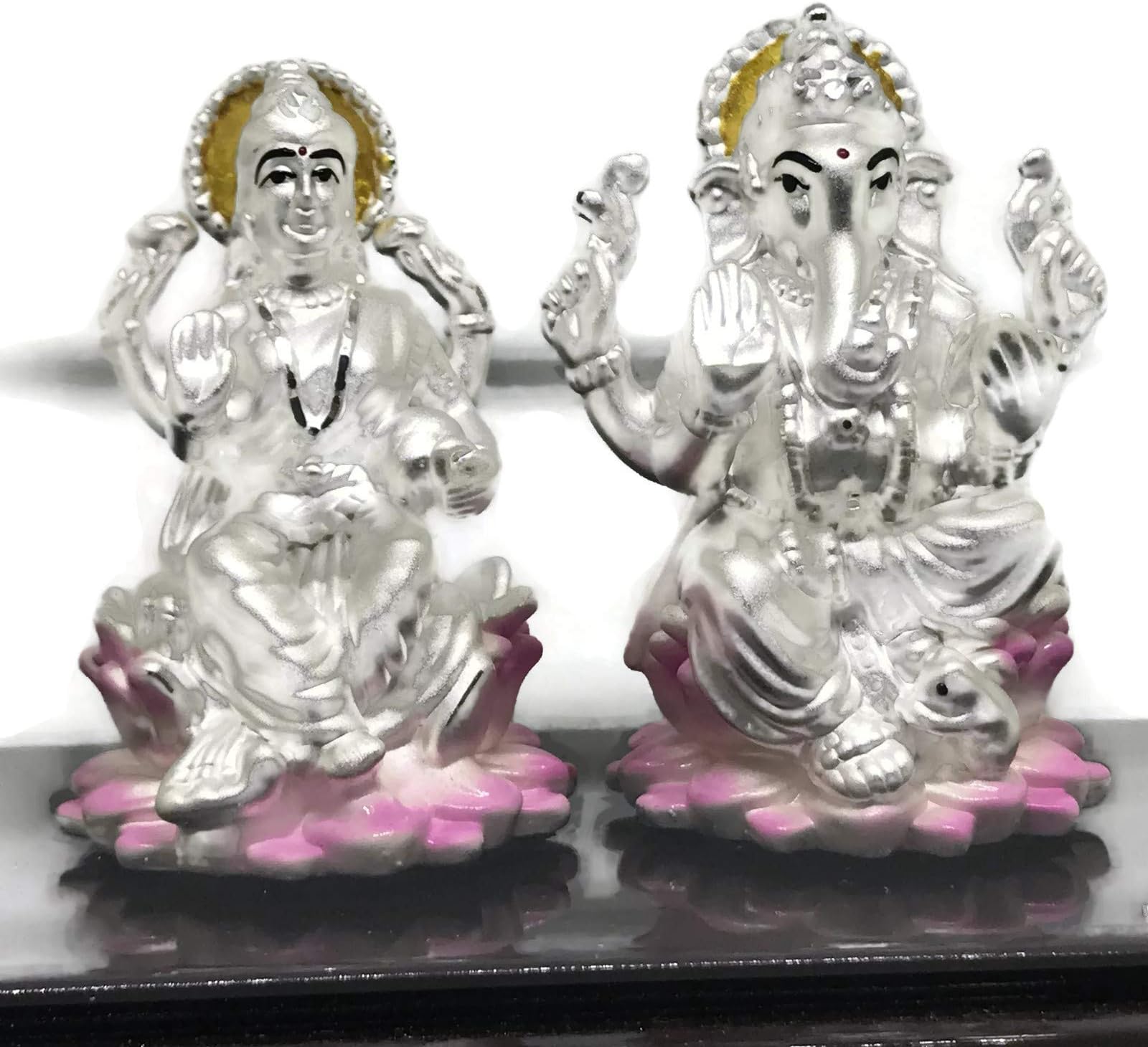 999 Pure Silver Ganesh & Lakshmi/Laxmi Idol/Statue/Murti (Figurine #13)