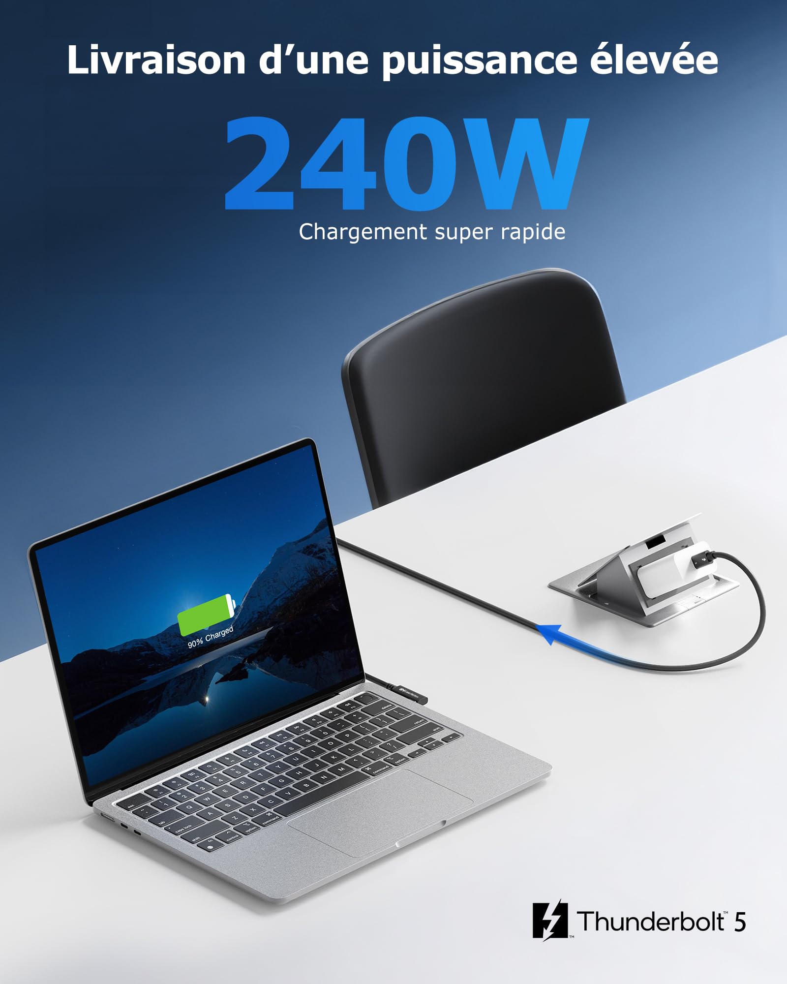 Cable Matters [Certifié Intel Câble Thunderbolt 5 à angle droit 80G avec augmentation de la bande passante jusqu'à 120G et charge de 240 W - 0,8 m, compatible avec Thunderbolt 4, USB4 et USB C, noir