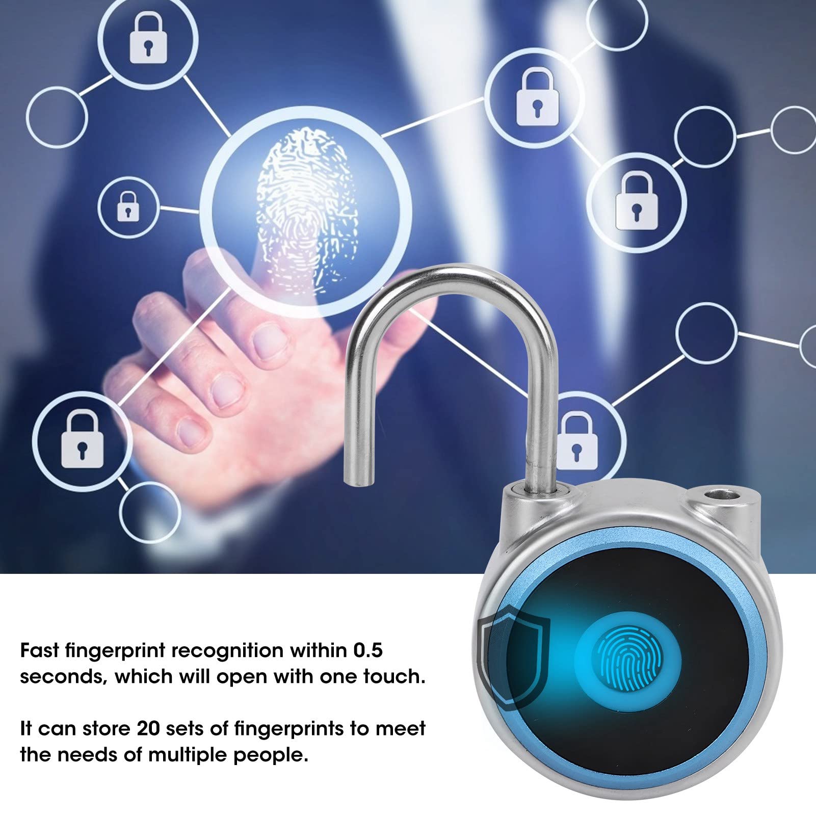 Candado inteligente Huella digital GS50F Candado inteligente IP65 Carga USB impermeable Candado de equipaje con huella digital pura(Azul)