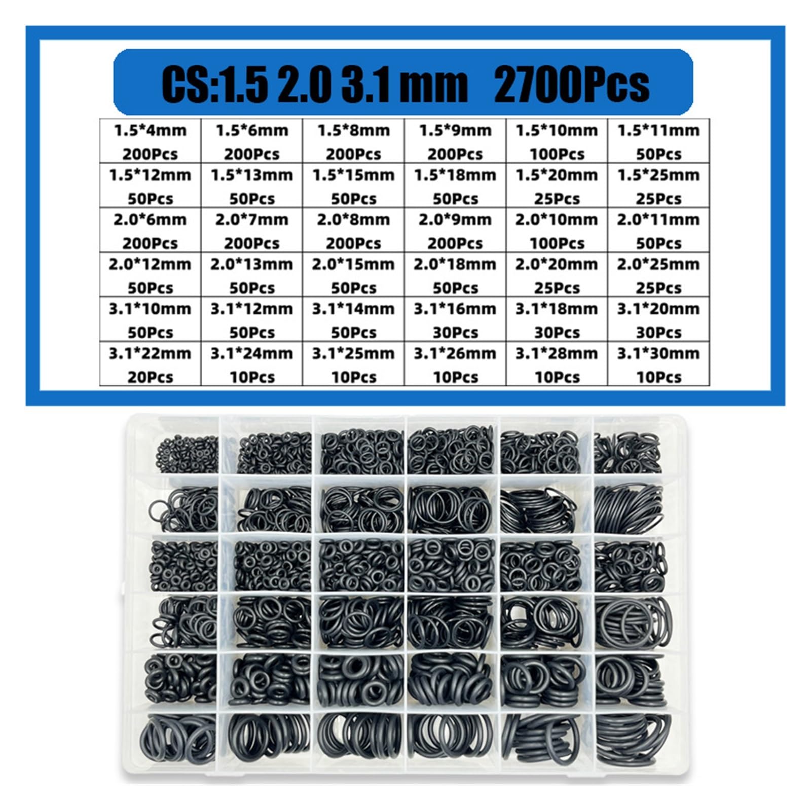 Pierścień Uszczelniający CS1.0-3.1mm Czarny Pierścień Uszczelniający Naprawa Samochodowa Uszczelki Hydrauliczne Odporne Na Olej Wysoka Temperatura(2700pcs)