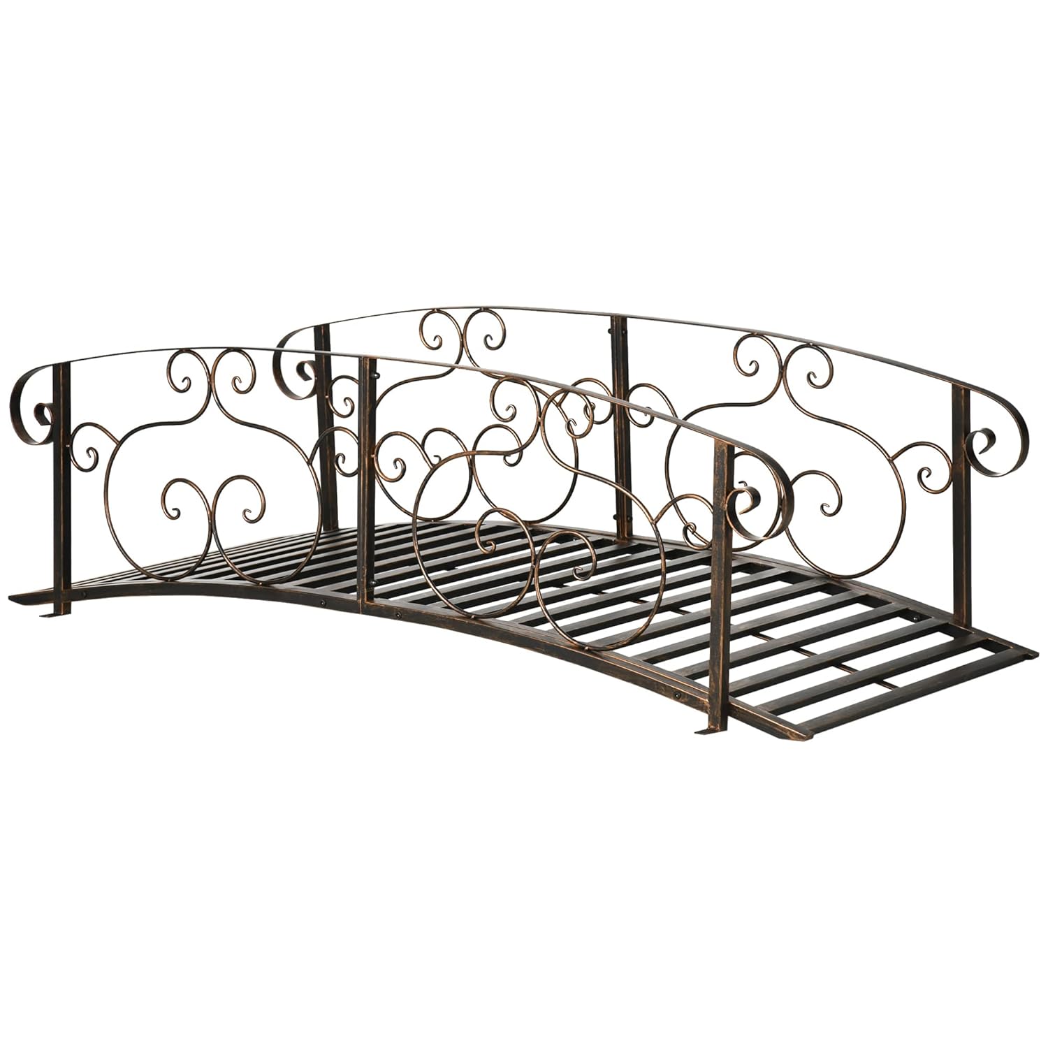 6' Metal Arch Backyard Garden Bridge, Safety Siderails, Arc Footbridge for Backyard Creek, Stream, Pond, Bronze