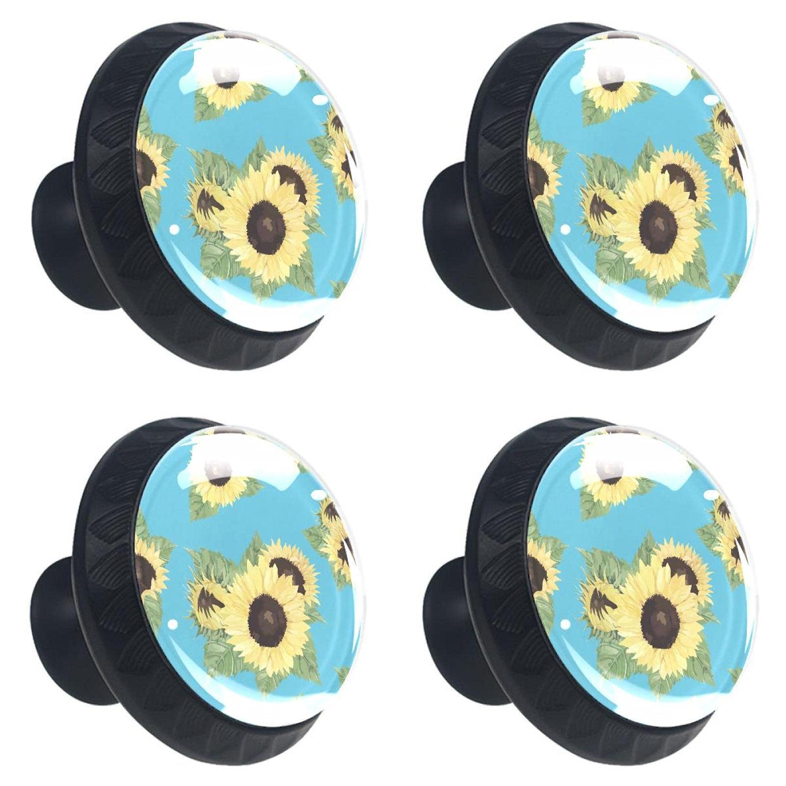 Bouton de tiroir en verre peint au design tournesol, lot de 4 pour finitions d'armoire