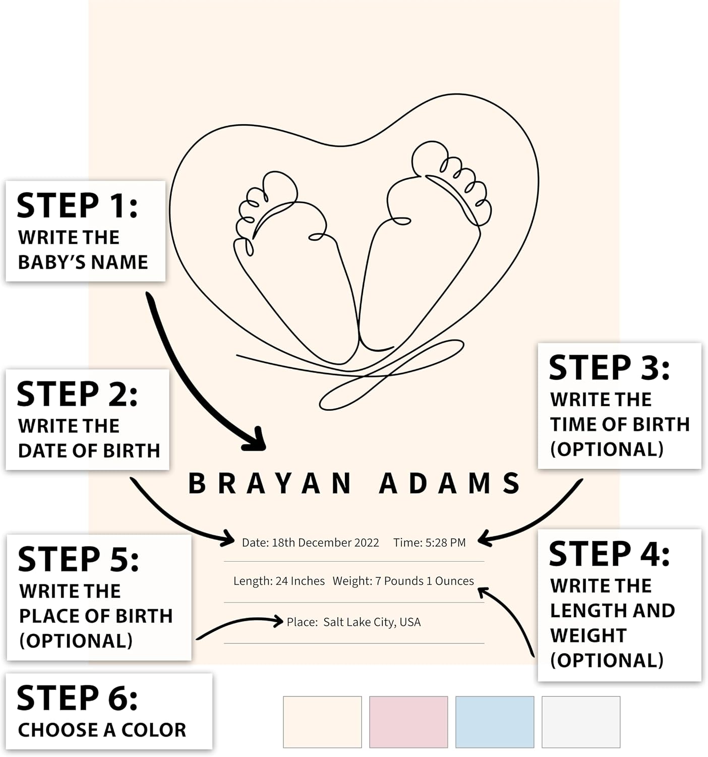 Poster Master Personalized Tiny Steps Print, Customized Baby Toes Poster and Canvas, Family Art, Gift for Parents, Available in 8x10 to 30x40