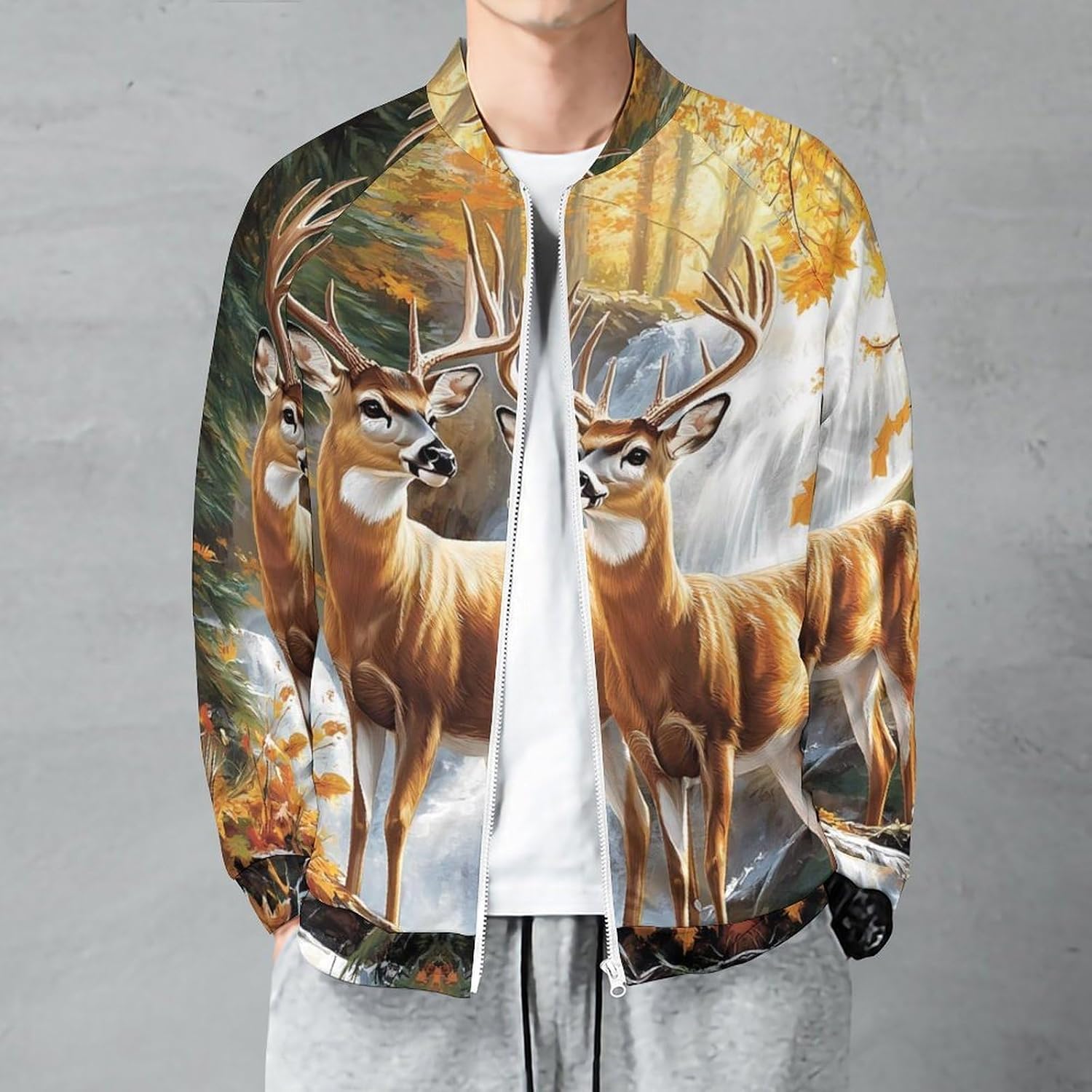 Deer Wild Animal Forests Men's Zip Up Sweatshirt Casual Sweater Jackets Long Sleeve Tops Lightweight Coat