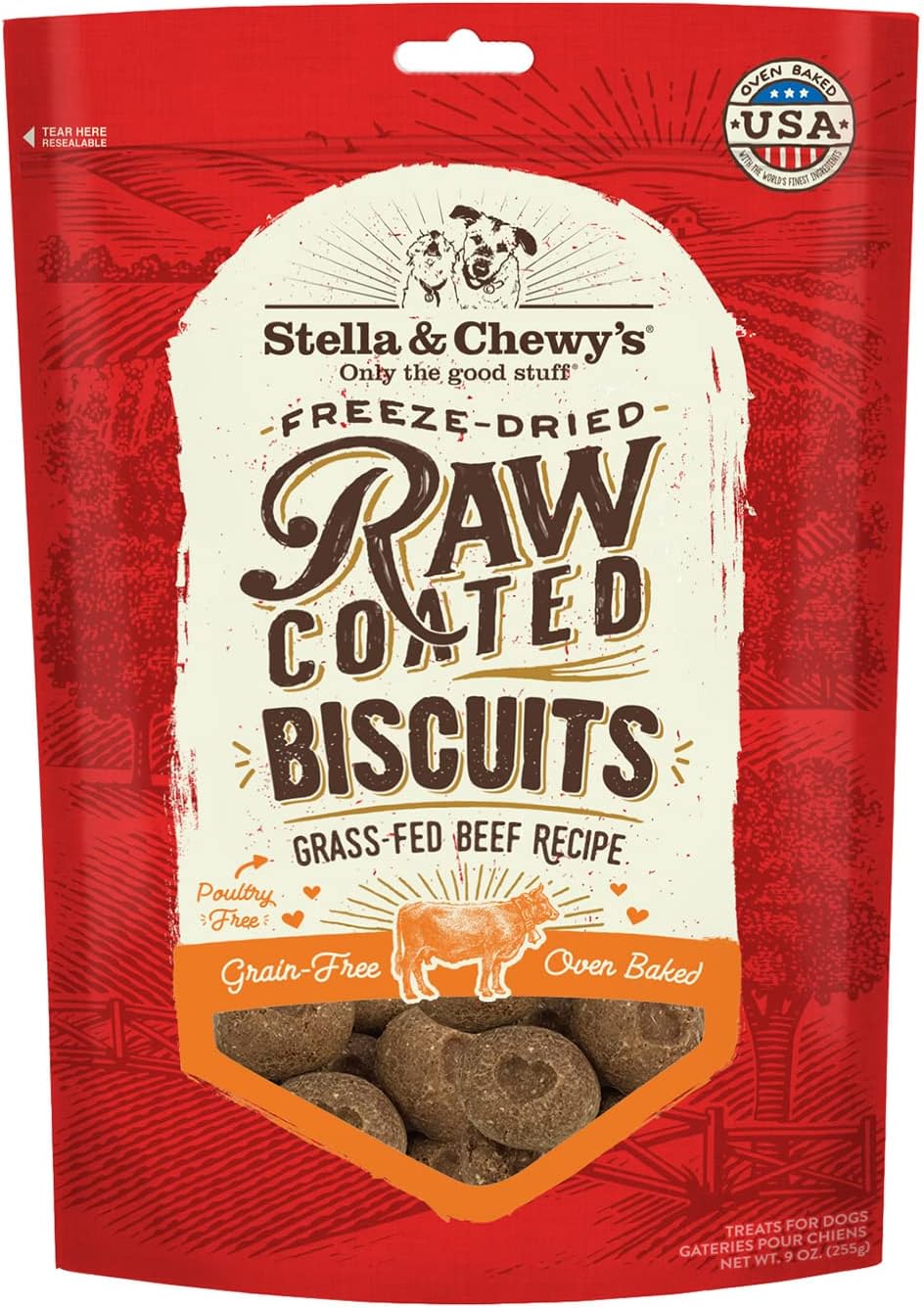 Stella &amp;amp; Chewy&rsquo;s Freeze-Dried Raw Coated Dog Biscuits &ndash; Grass-Fed Beef Recipe &ndash; Protein Rich, Grain Free Dog &amp;amp; Puppy Treat &ndash; Great Snack for Training &amp;amp; Rewarding &ndash; 9 oz Bag