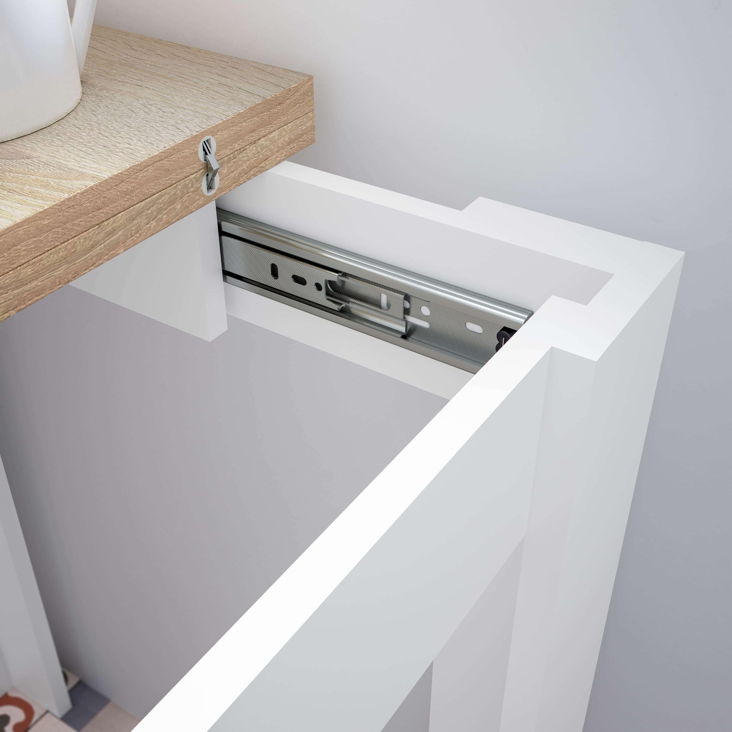 Habitdesign – Mesa Auxiliar Extensible para Cocina, Color Blanco Artik y Roble Canadian, 67–134x67x79 cm – Modelo Livre