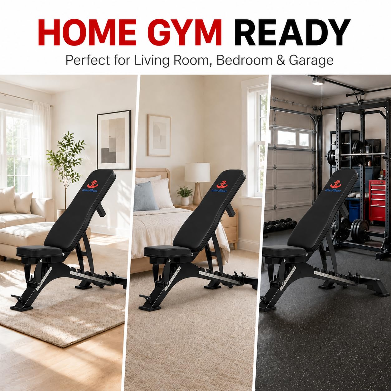 Adjustable Weight Bench, 1300 lb, 40 Positions for Home Gym | 10 backrest and 4 seat angles, heavy-duty steel frame for incline, flat, and dumbbell strength training