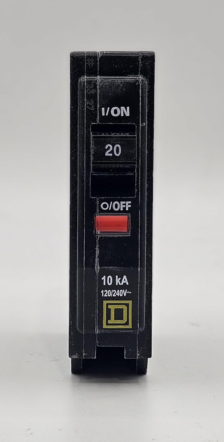 Square D QO120 Circuit Breaker, 10 Pack, QO, 20 Amps, 120 Volts, UL Listed, 1 Pole, 10kA AIR, Standard Type, Plug in, Qty 10
