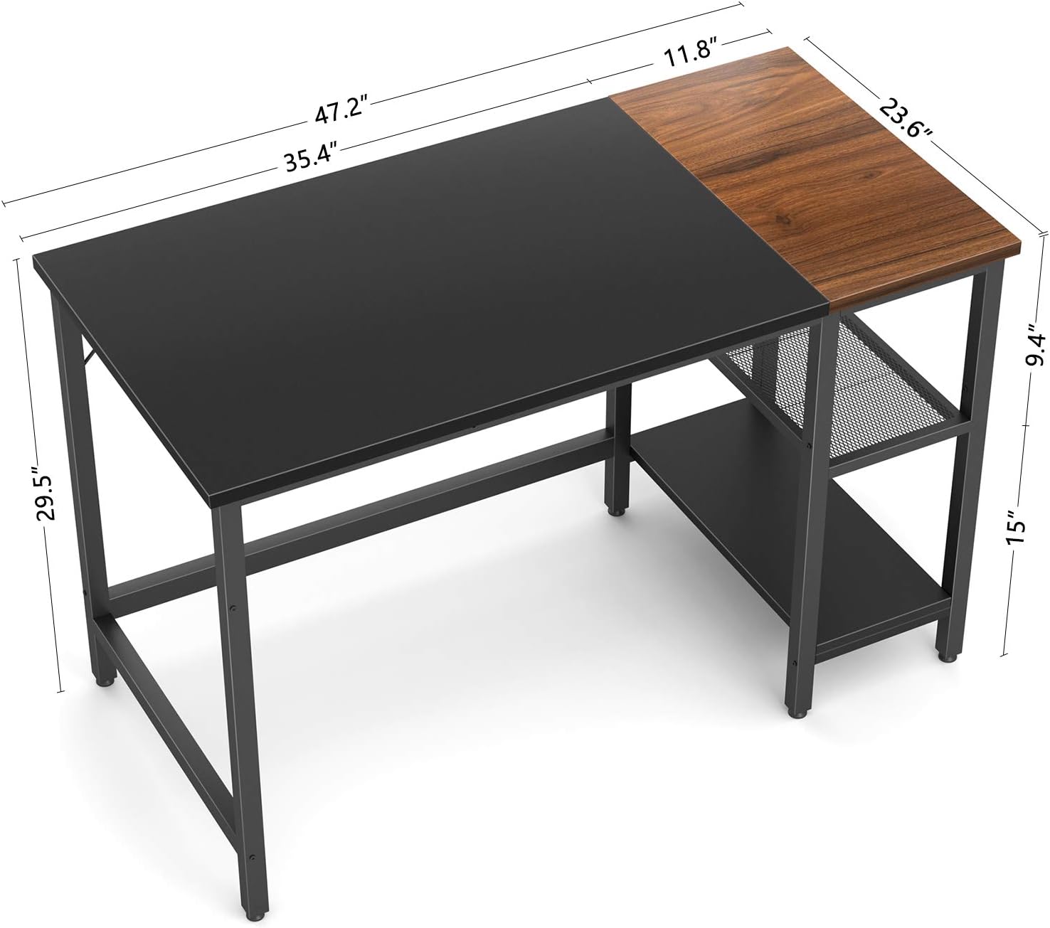 CubiCubi Computer Home Office Desk, 47 Inch Small Desk Study Writing Table with Storage Shelves, Modern Simple PC Desk with Splice Board, Black/Walnut