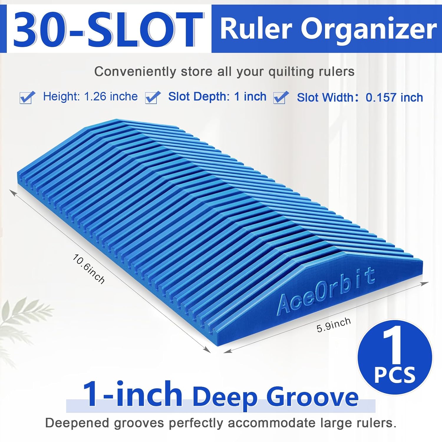 AceOrbit 30 Slot Quilting Rulers Rack Storage, Desktop Sewing Ruler Holder Organizer for Quilting and Sewing, Ideal for Home Office Desk Storage, Blue