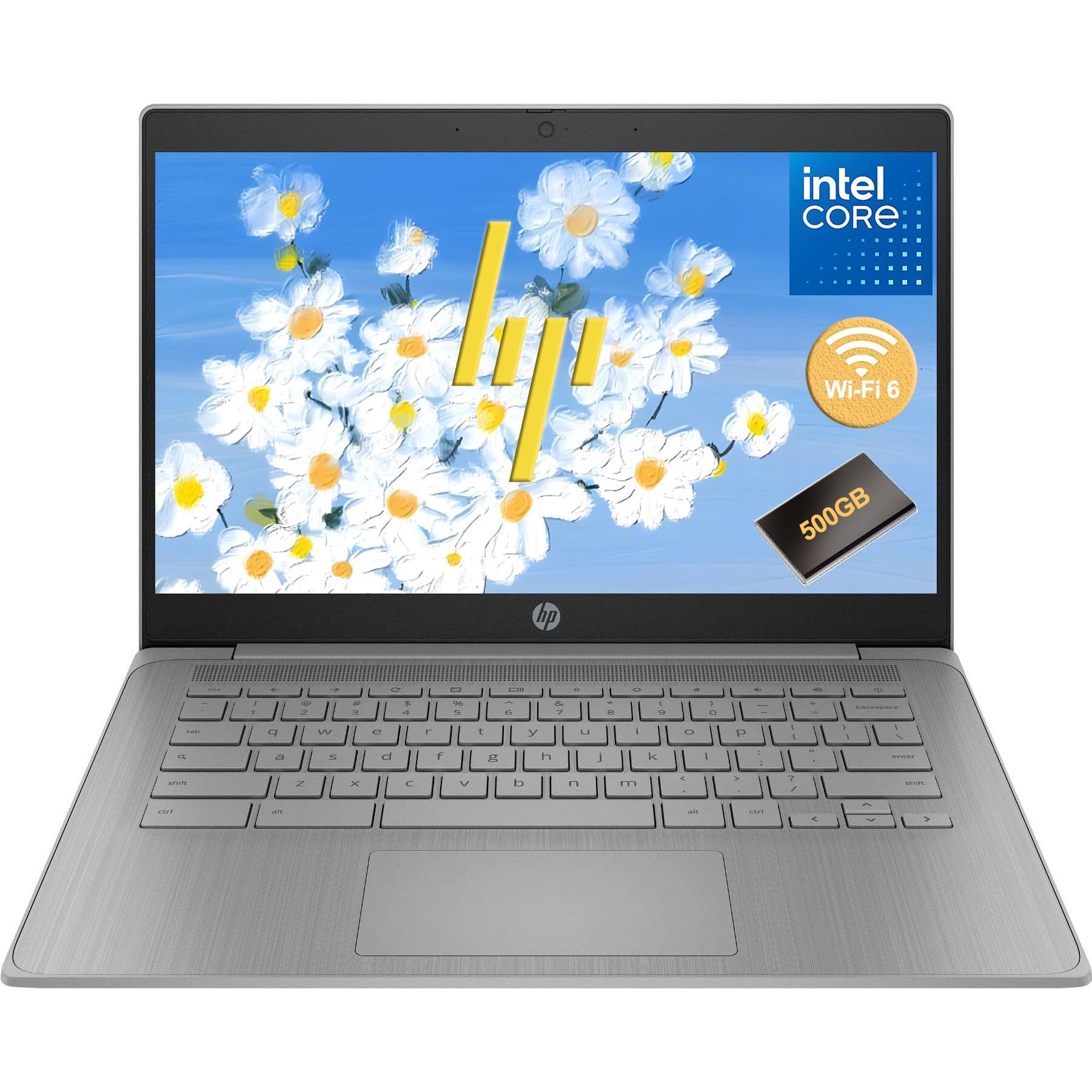 HP Chromebook 14 Laptop, Intel Processor, 500GB EXT HDD + 64GB eMMC Storage