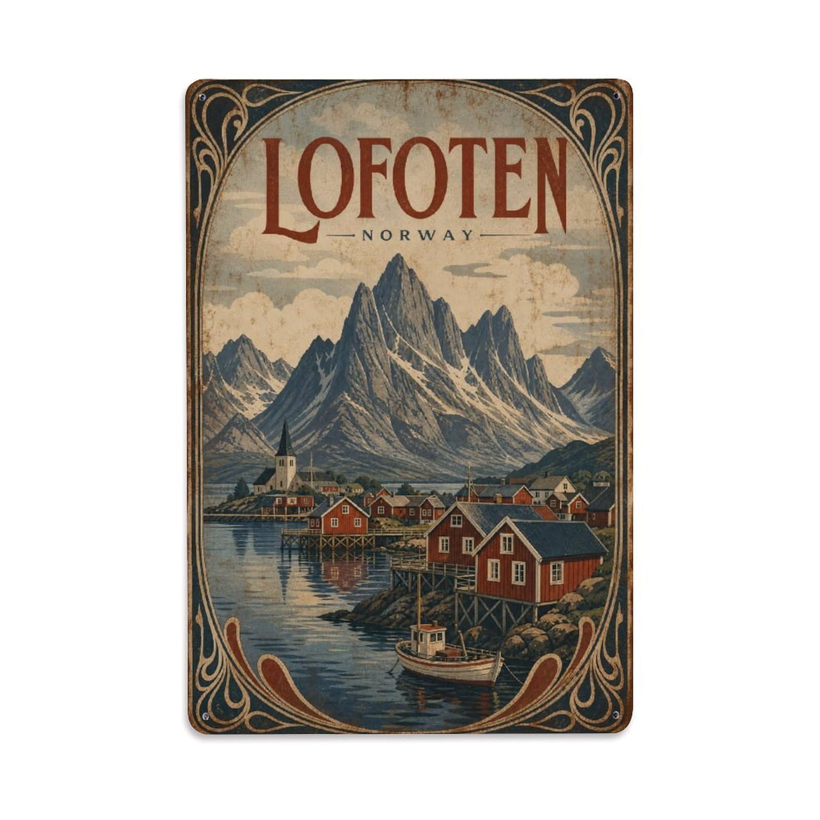 Vintage Travel Norway Lofoten Metal Tin Sign