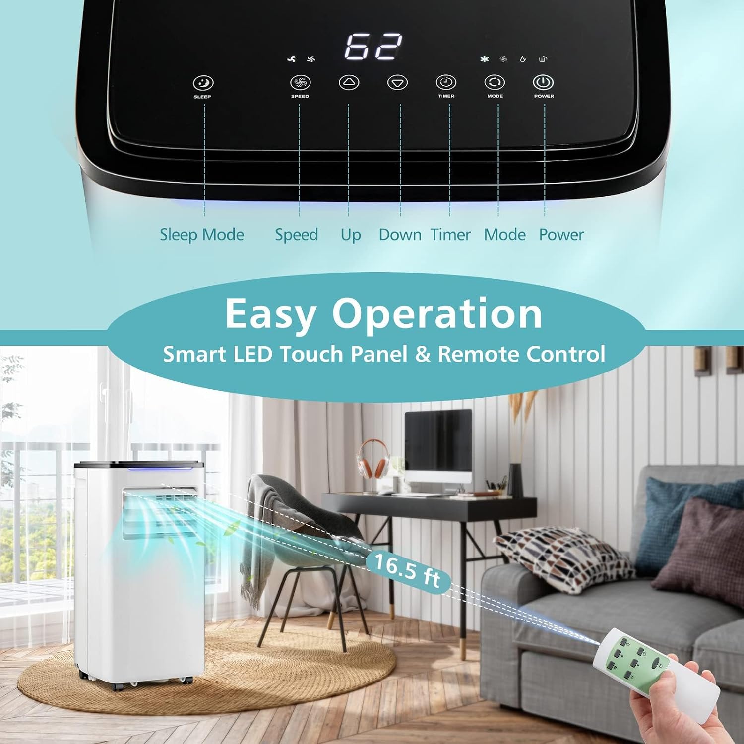 DORTALA Portable Air Conditioner 8000 BTU, 3 in 1 AC Cooling Unit with Cool, Fan, Dry & Sleep Mode, Window Kit Included, Standing Air Conditioner for Home, Apartment, Cools Rooms up to 250 Sq.Ft
