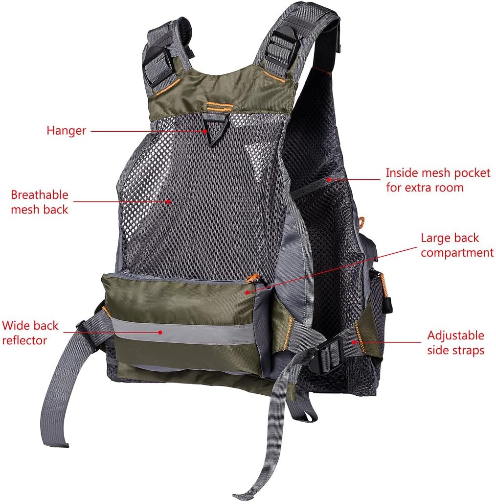 BASSDASH Strap Fishing Vest Adjustable for Men and Women, for Fly Bass Fishing and Outdoor Activities