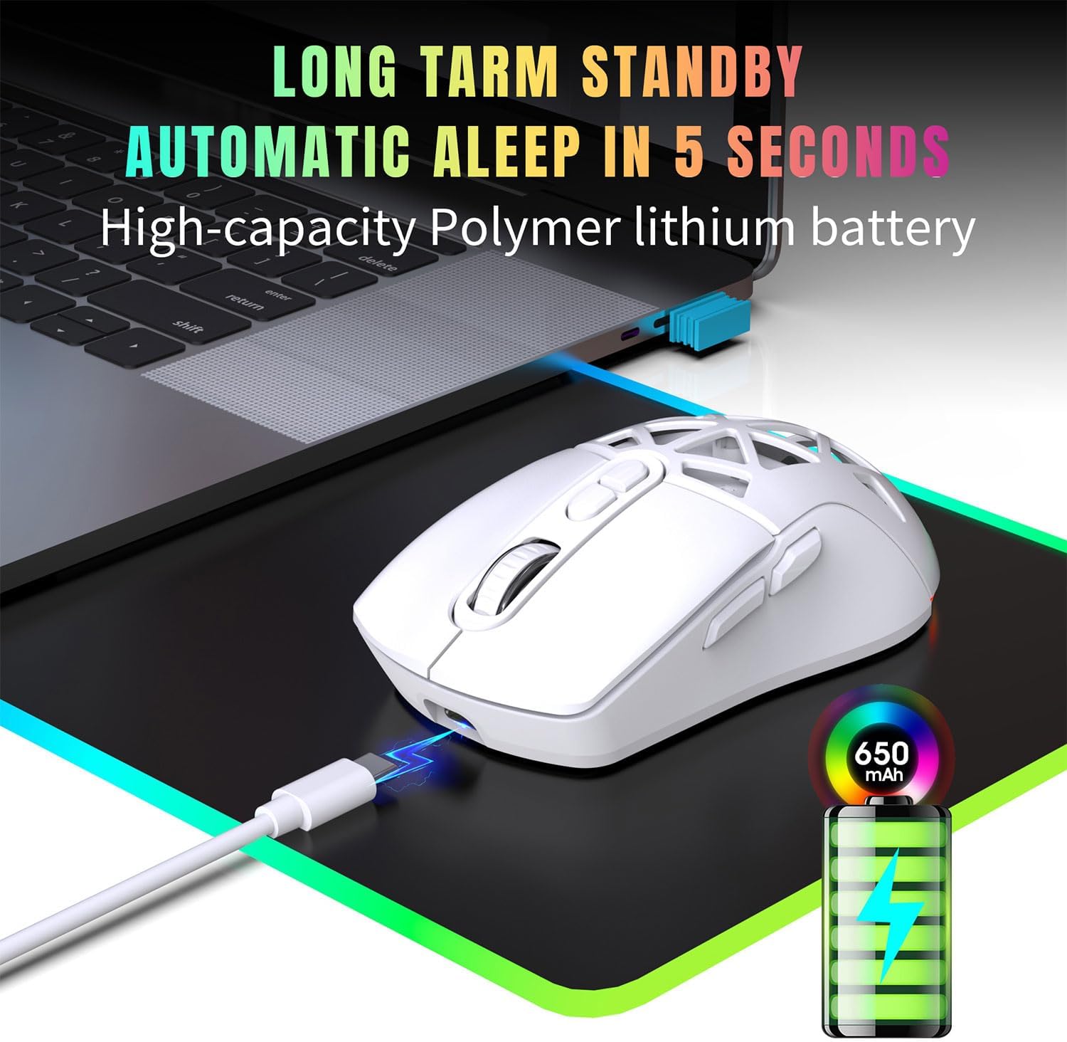 ماوس ألعاب لاسلكي RGB – Bluetooth 5.1 و2.4GHz، 7 أ...