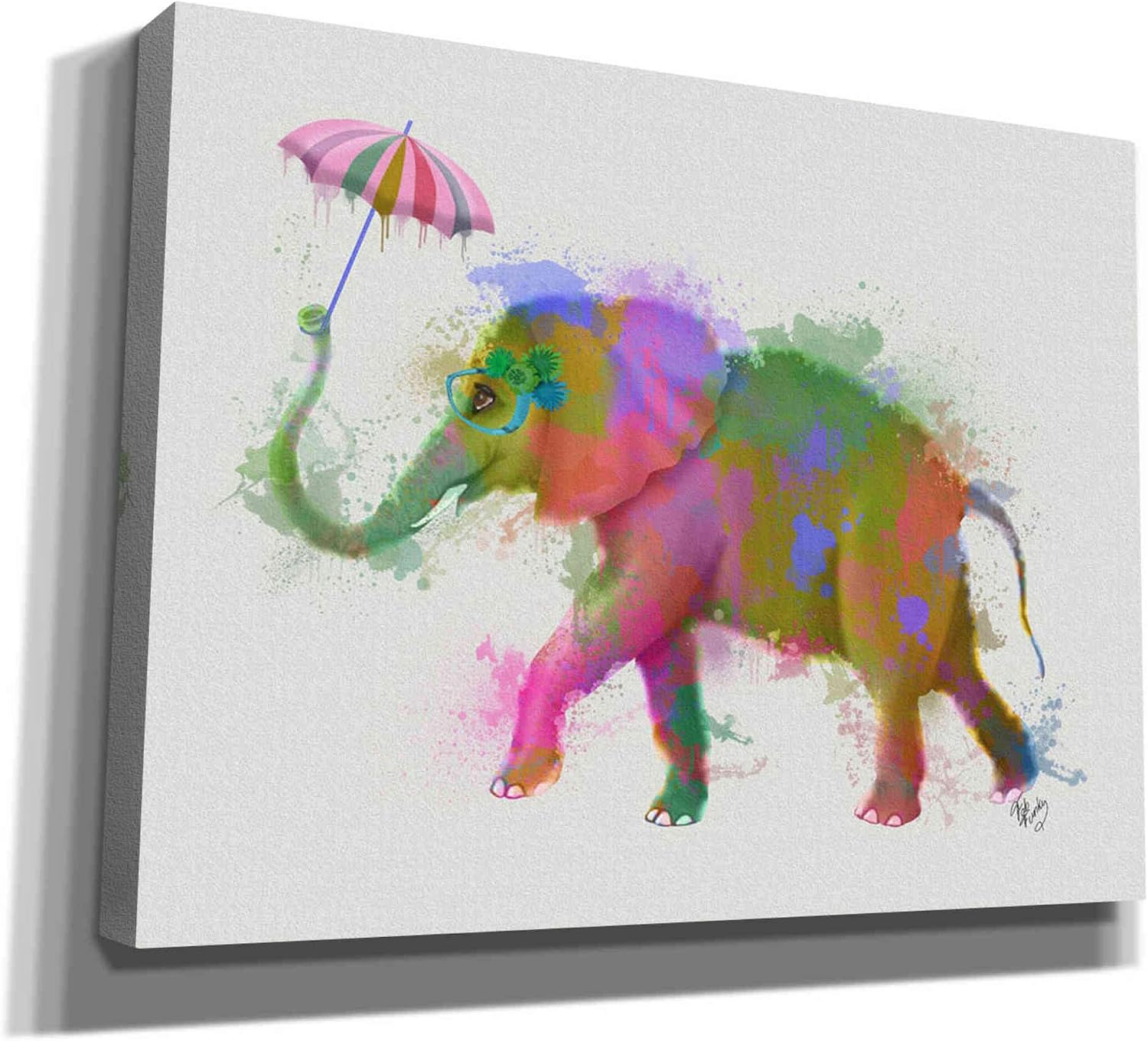Epic Graffiti 'Rainbow Splash Elephant' by Fab Funky Canvas Wall Art, 16"x12"