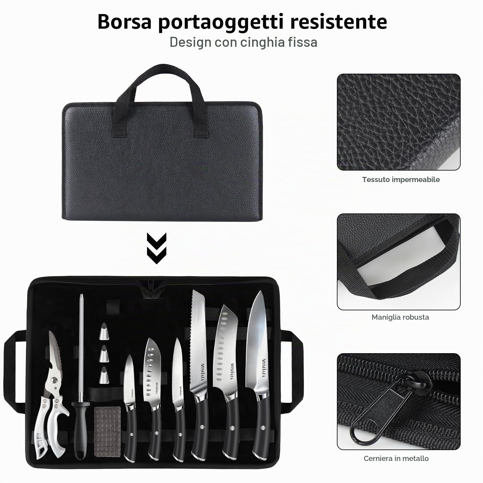 MOSFiATA Set Coltelli da Cucina Professionali con Forbici da Cucina, Affilacoltelli, Fodero e Custodia 19 Pezzi