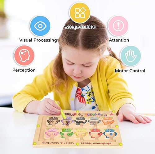 Miniatura 3 de Laberinto magnético de color y números, tablero de rompecabezas de madera para involucrar a los niños, contar a juego, juguetes educativos