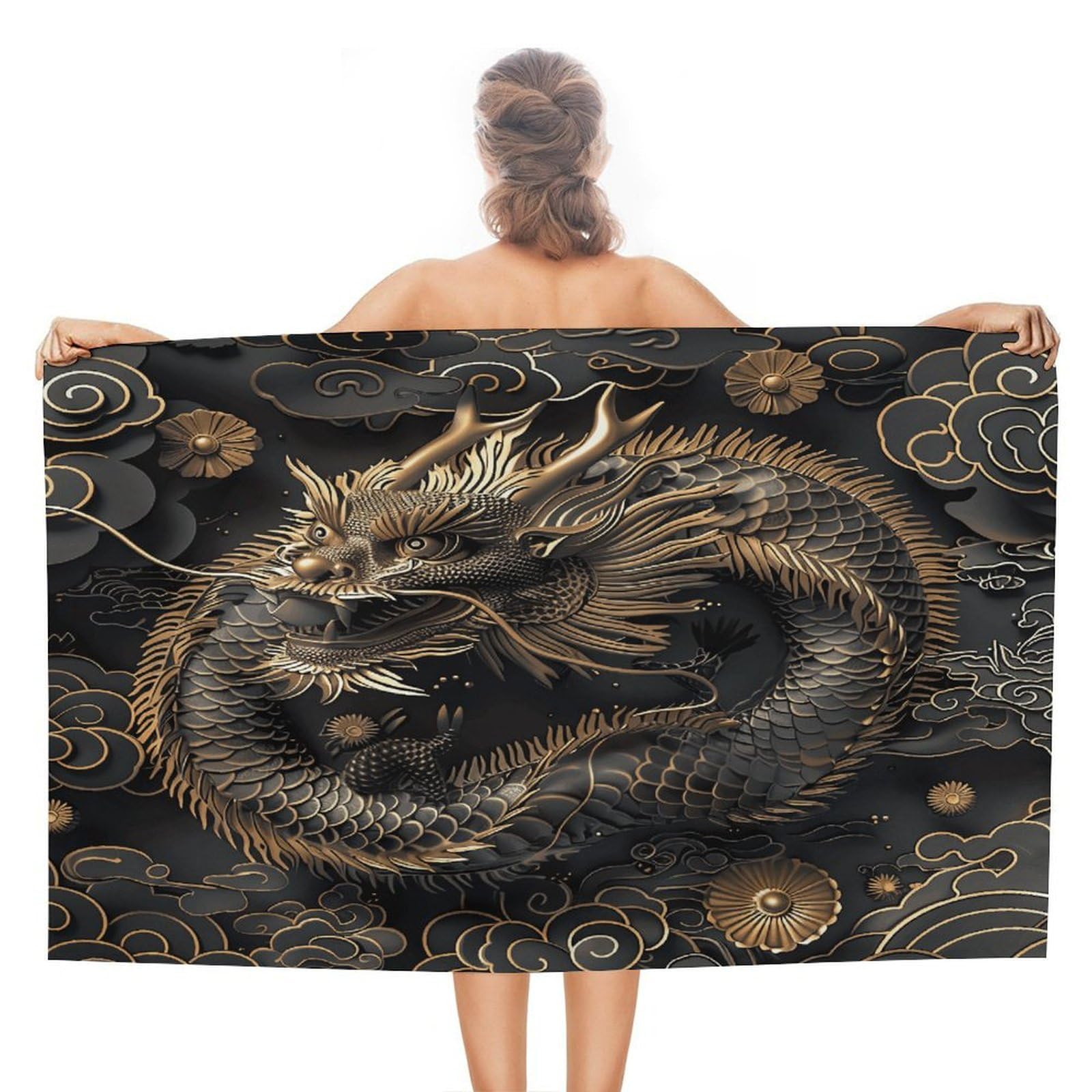 VstaDank Chinese Dragon Style Beach Towel 51x31 Inch Oversized Soft Bath Towel Luxury Plush Thick Hotel Swim Pool Towels Super Quick Dry Travel Towels for Camping Gym Sports Yoga