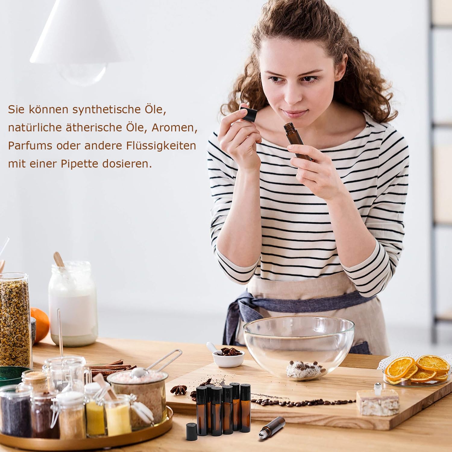 Voarge 10 flaconi di olio marrone da 10 ml, flaconi di vetro roll-on per oli essenziali e profumi