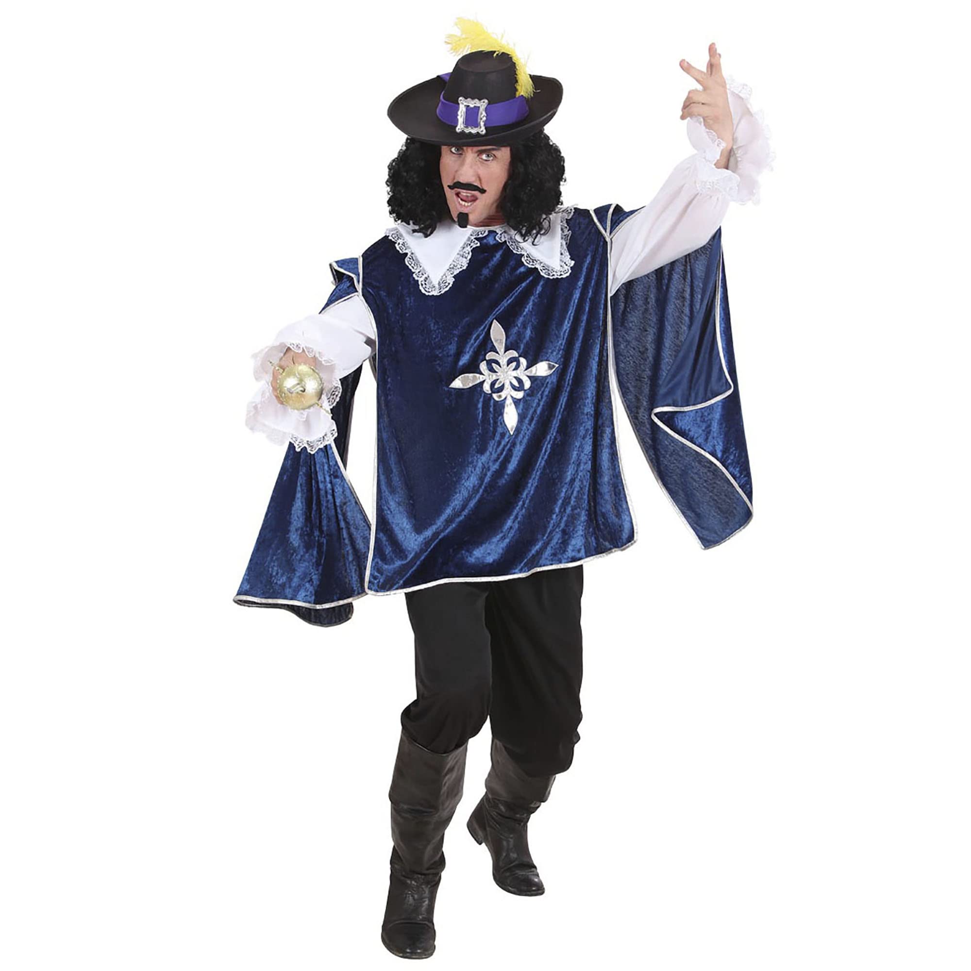 Blue Musketeer Costume Large for Medieval Middle Ages Fancy Dress