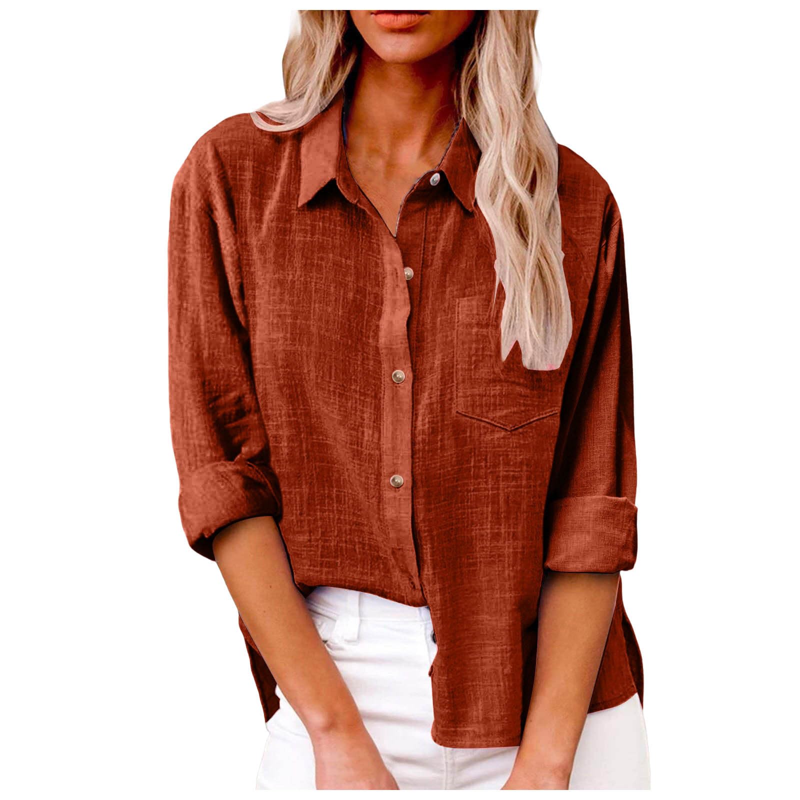 Camisas de lino de manga larga para mujer 2026 a la moda, con abertura lateral, verano, con botones, de gasa, de algodón, con solapa, casual, túnicas de muselina, cuello novio, playa, color sólido