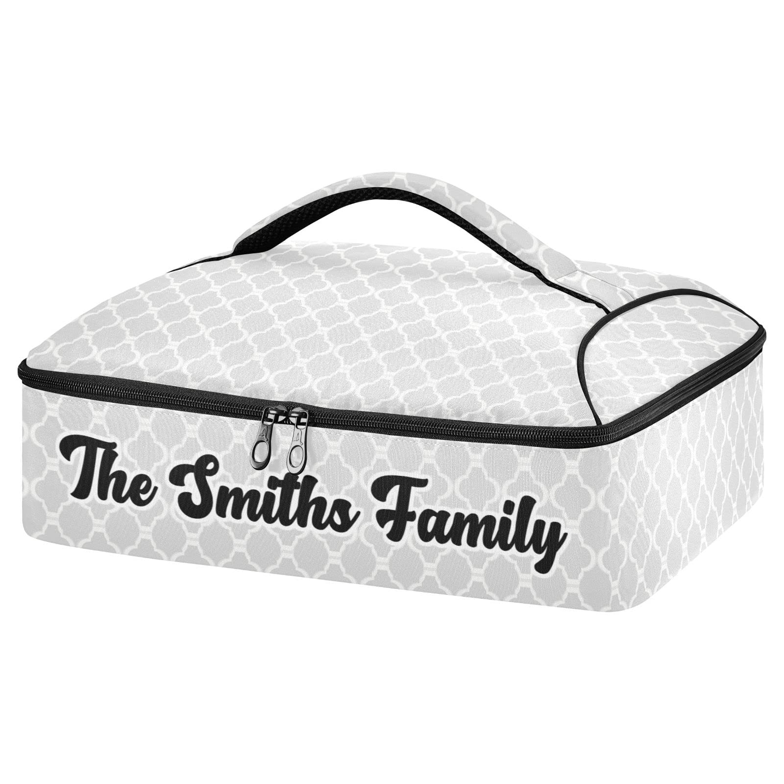 MCHIVER Grey Moroccan Tile Custom Insulated Casserole Carrier Personalized Food Carriers with Dish Storage Leakproof Delivery Bag for Camping Traveling Hiking