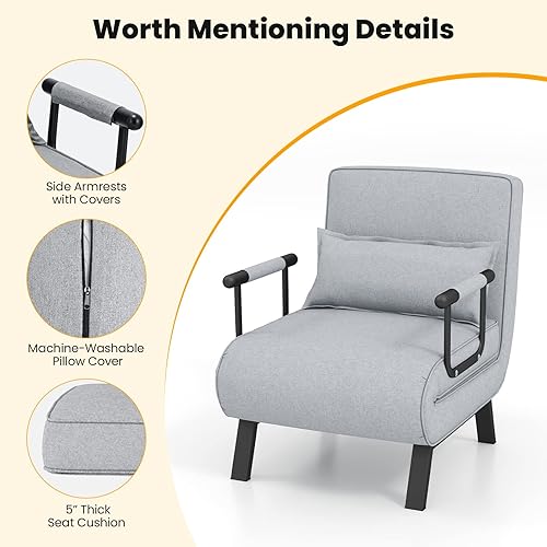 Miniatura 7 de S AFSTAR Sofá cama convertible 4 en 1, sillón plegable con almohada y respaldo ajustable en 6 posiciones, tumbona acolchada completa para el hogar y