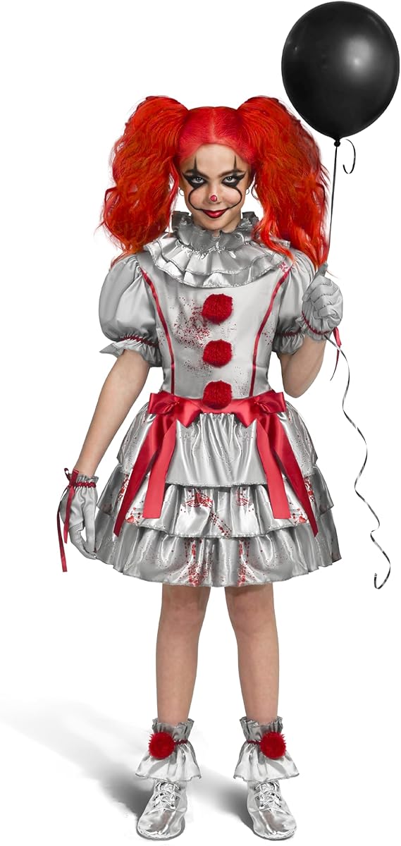 Spooktacular Creations Costume de clown pour filles, robe de clown maléfique, costume de bouffon effrayant pour filles, déguisement d&#39;Halloween