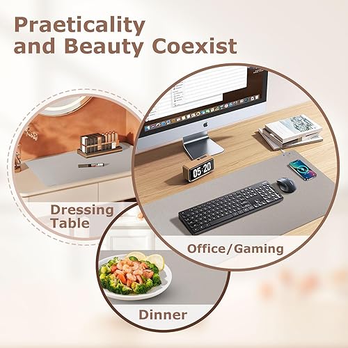 Miniatura 7 de Alfombrilla de mouse de carga inalámbrica 2 en 1, de cuero, multifuncional, con base de goma antideslizante, almohadilla de escritorio impermeable