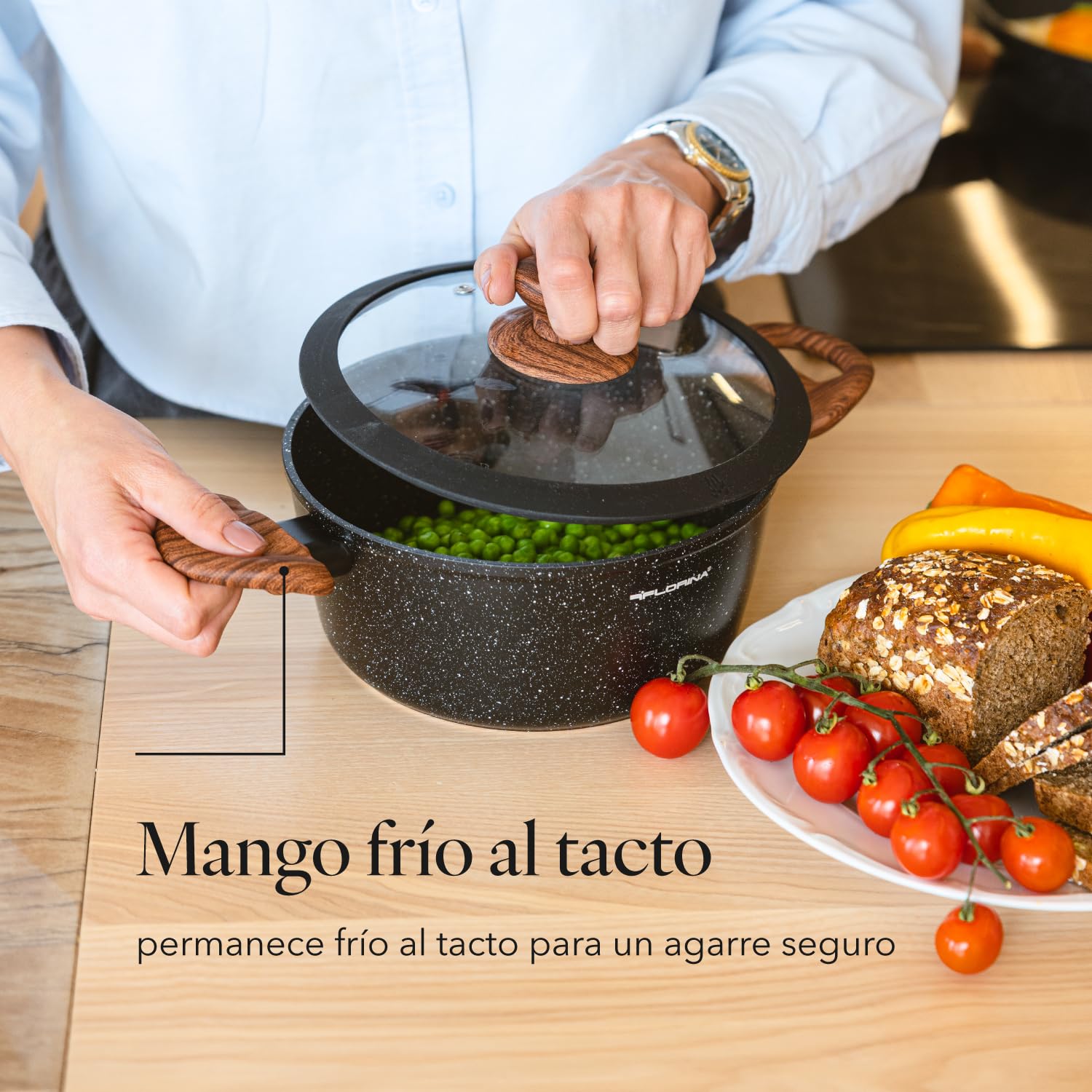 FLORINA MASTER BLACK Cacerola de aluminio 28 cm 6,5L | Revestimiento antiadherente | Para todo tipo de placas, incluida inducción | Asas ergonómicas soft-touch