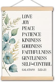 DNEULYR Christian Wall Art, Love Joy Peace Galatians 5:22-23 Canvas Print With Wooden Poster Hanger, Wall Decor for Bedroom Living Room Church, 12x16 Inches
