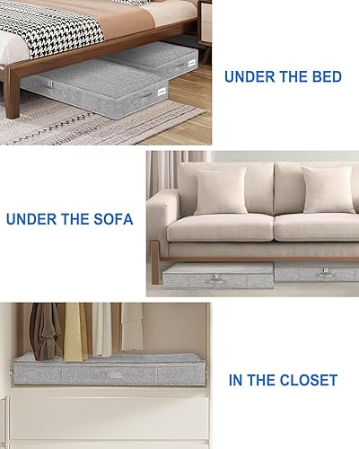 Miniatura 6 de Paquete de 2 contenedores de almacenamiento de perfil bajo debajo de la cama de 4.5 pulgadas de altura, organizador de almacenamiento de sofá poco