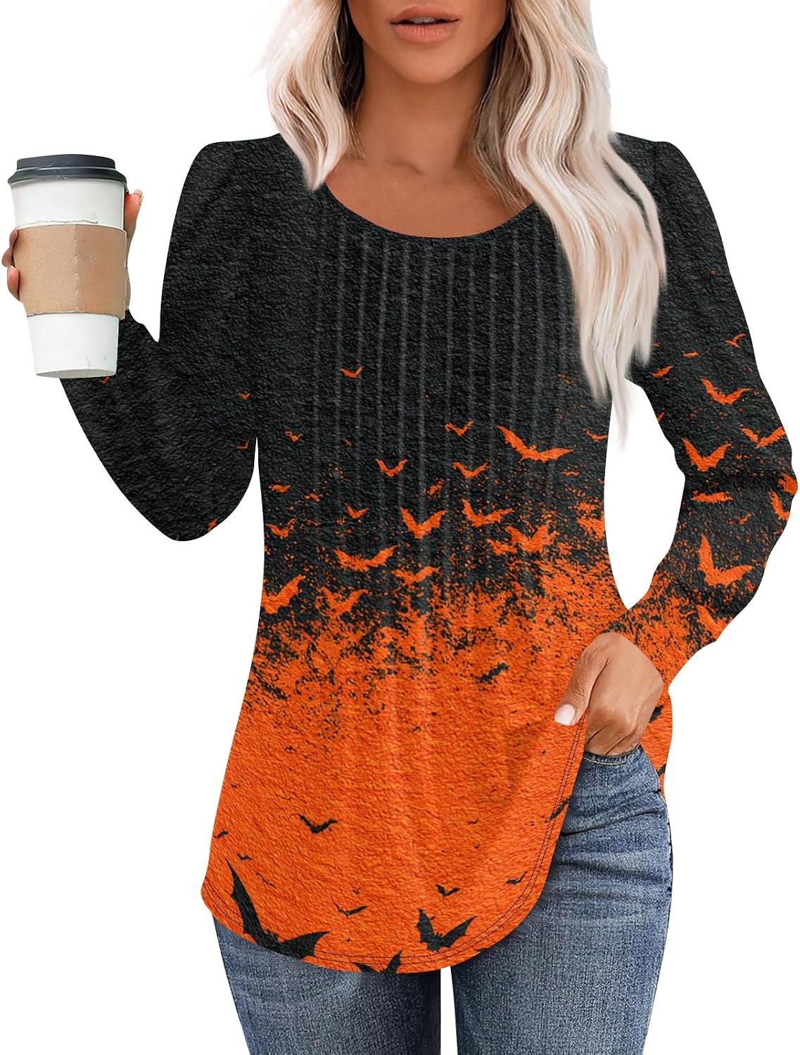 Women Long Sleeve Crewneck Graphic Halloween Fall T-Shirts | Womens Dressy Tops, Women Cotton Tshirts, Woman Blouse Spring, Concert Attire, Ropa De Mujer
