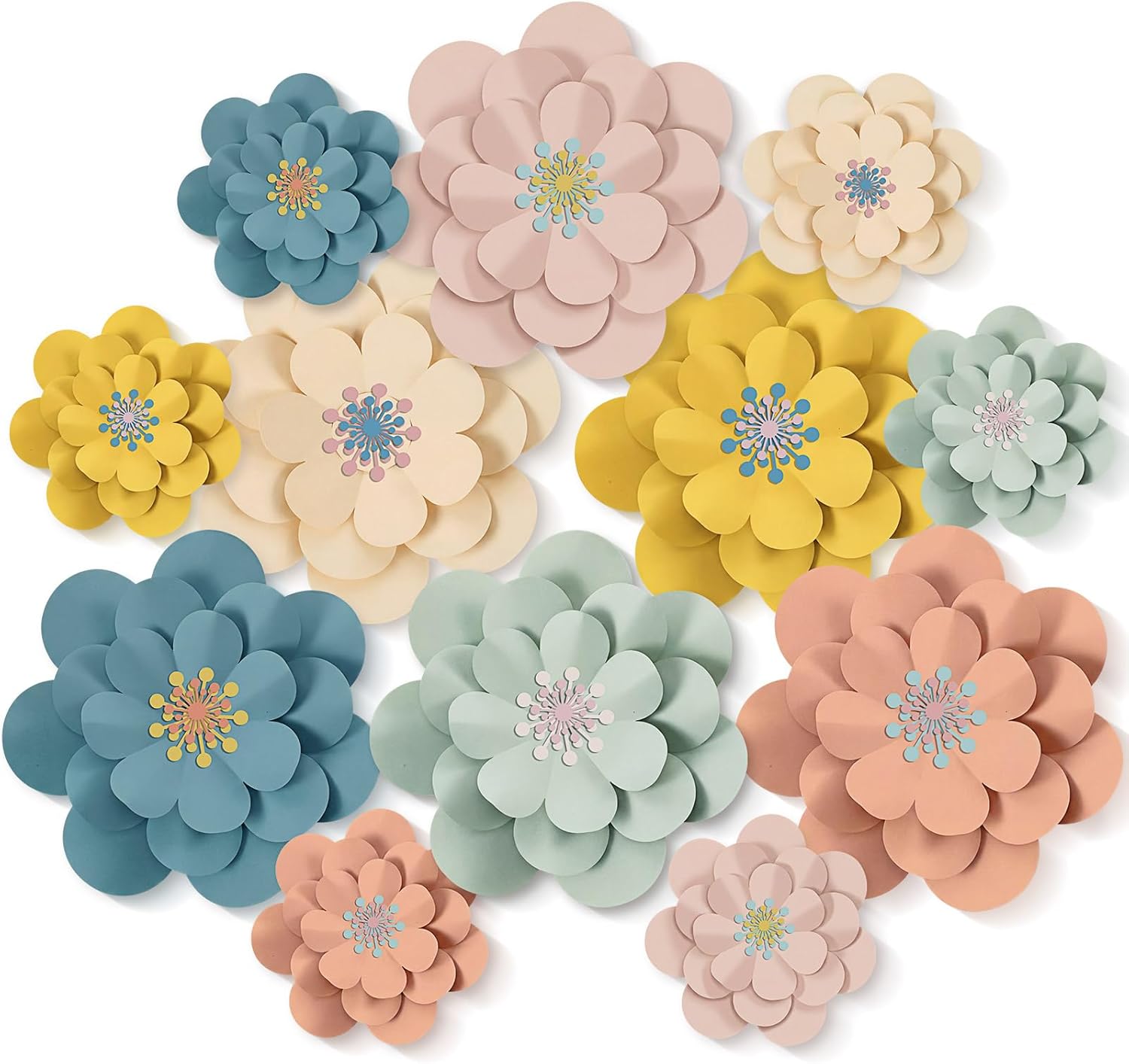 Mooliwe 20 Set Mexican Paper Flowers Decorations for Wall DIY Fiesta Bulletin Board 3D Handcrafted Paper Flowers Backdrop Decoration for Mexican and Holiday Party (Classic)