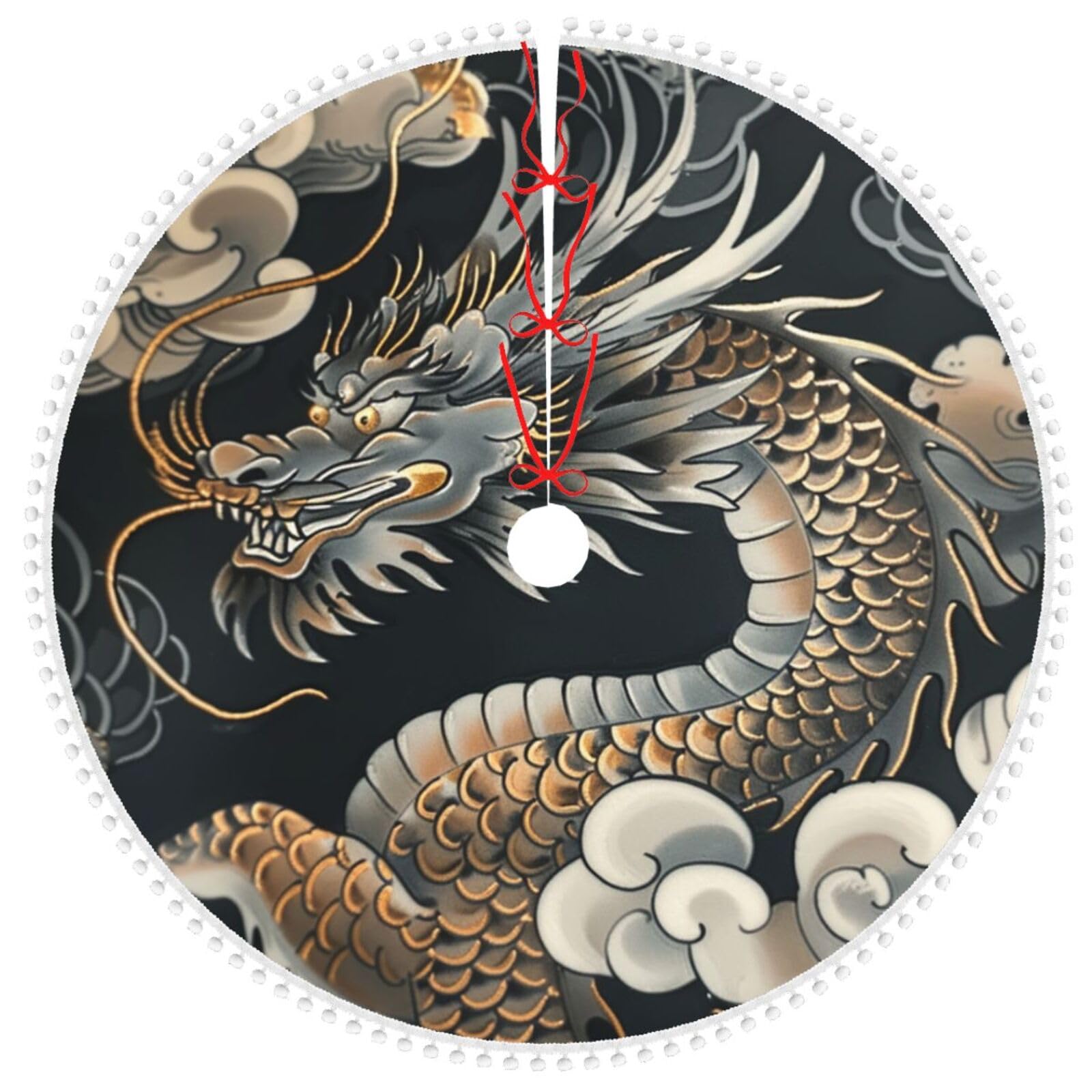 Jupe de sapin motif dragon noir pour une décoration de fête unique