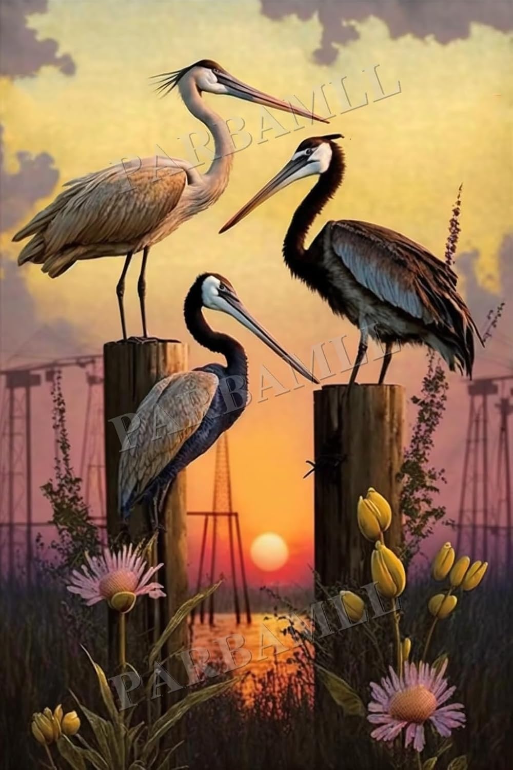 Sunset Crane Diamond Painting Kits, 5D Crystal Gems Paste Embroidery Craft Diamond Painting, 20X24Inch Suitable for Beginner Adults DIY Home Decor or Living Room Decor and Gifts Giving