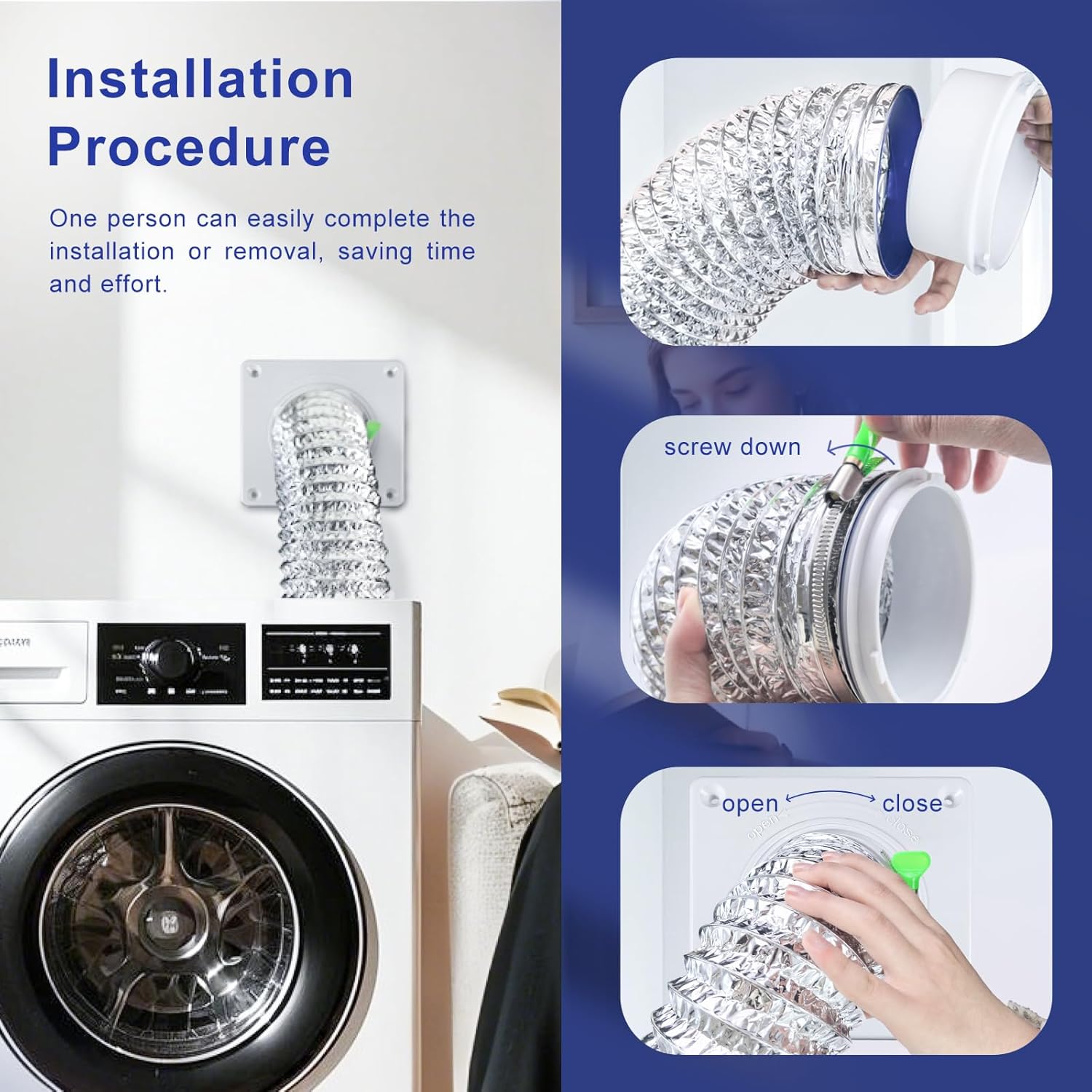 Dryer Vent Hose Kit 4 Inch - Flexible Fire-Resistant Aluminum Duct with Stainless Steel Clamps, Wall Connector & Silicone Seals for Tight Spaces, Indoor/Outdryer Venting, Dryers, Bathrooms, Workshops