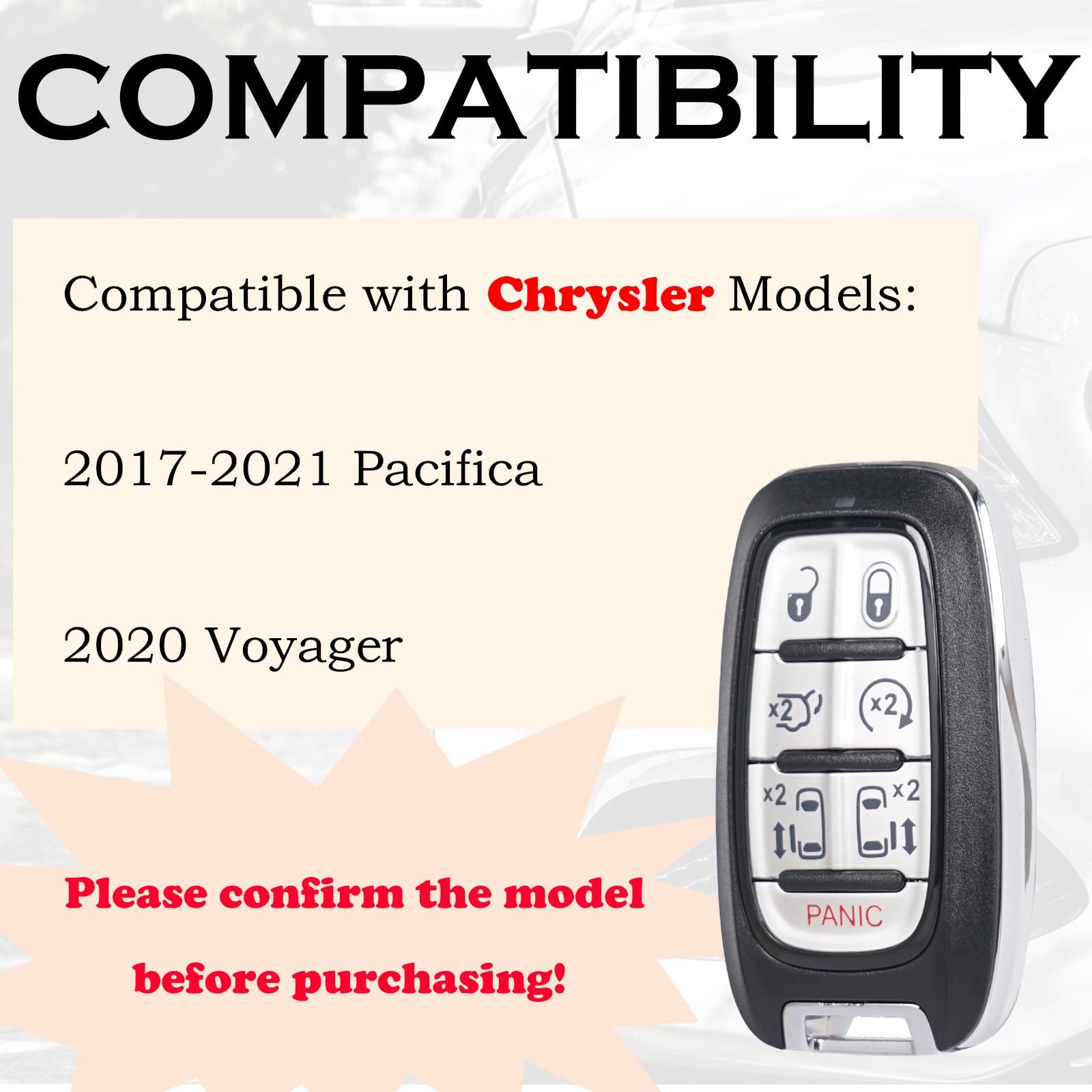 SUPALAND Key Fob Replacement Fits for Chrysler Pacifica 2017 2018 2019 2020 2021 Voyager 2020 Proximity Smart Keyless Entry Remote Control M3N-97395900 68217832AC 68217832AB 7 Buttons