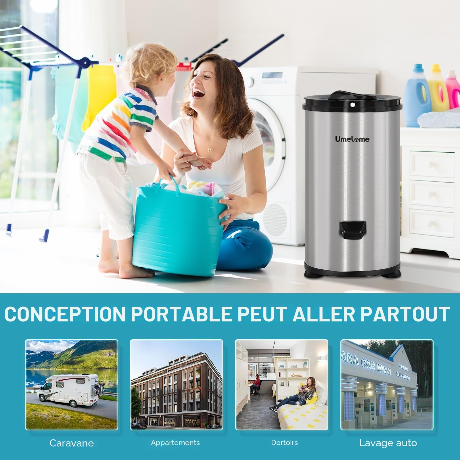 Essoreuse grande capacité 4 kg Séchoir rotatif Spin Dryer énergétique et économie d'énergie Classe d'efficacité énergétique A+++, Argenté