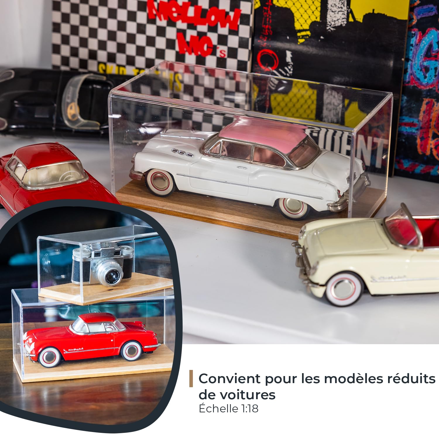 HMF 46874 Vitrine en Acrylique avec Socle en Bois pour modèles de Voitures Miniatures Transparent 34 x 16 x 14 cm