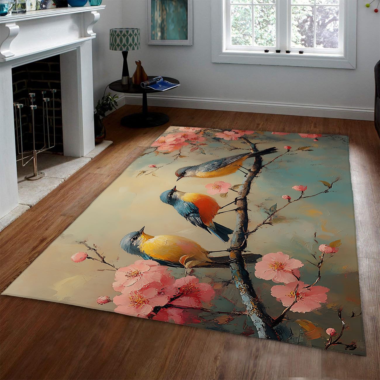Tapis cerisier en fleurs style japonais rose pour salon et chambre doux